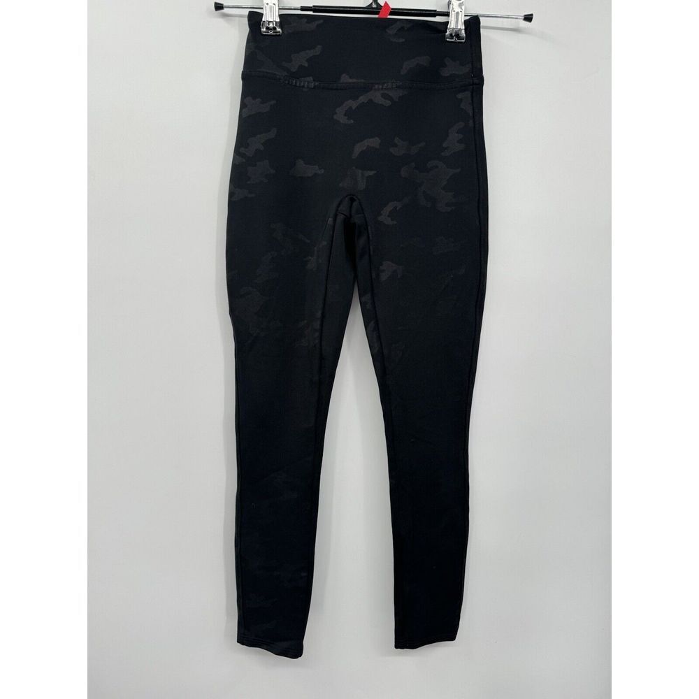 Spanx Small Leggings Womens Black Camo High Rise Activewear Cropped‎ 7/8